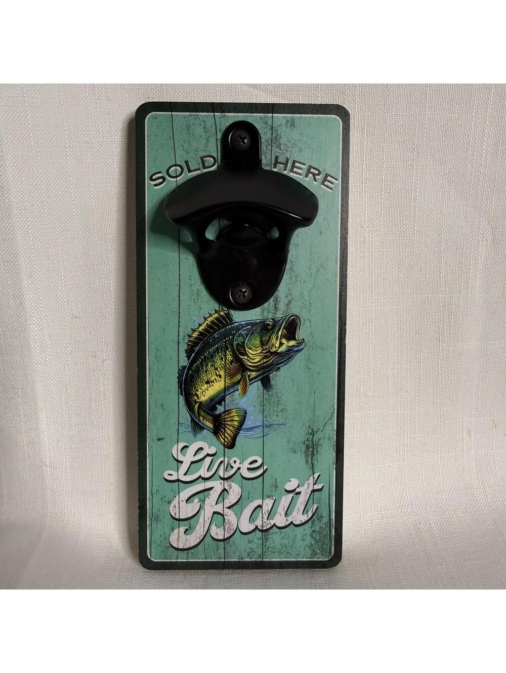 Wall Mounted Bottle Opener with Live Bait Fishing Design